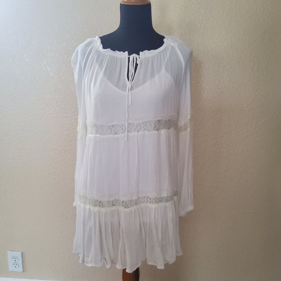 Chelsea & Theodore Lace Tunic Keyhole Peasant Top Size M White New